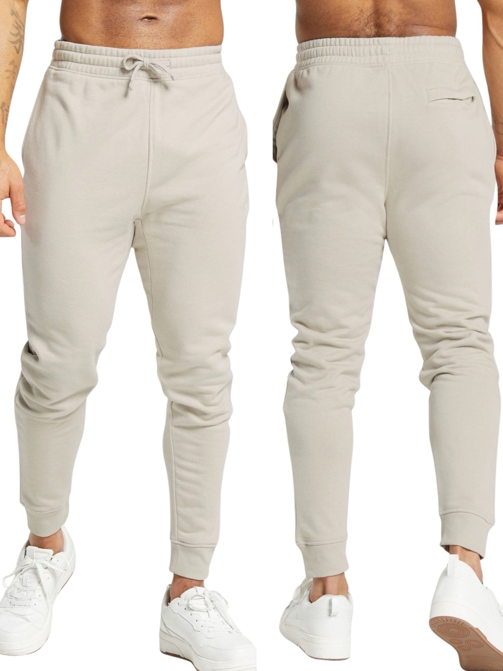 Gymshark Men's XL Pebble Grey Fleece Crest Jogger Pants Drawstring Waist Pocket